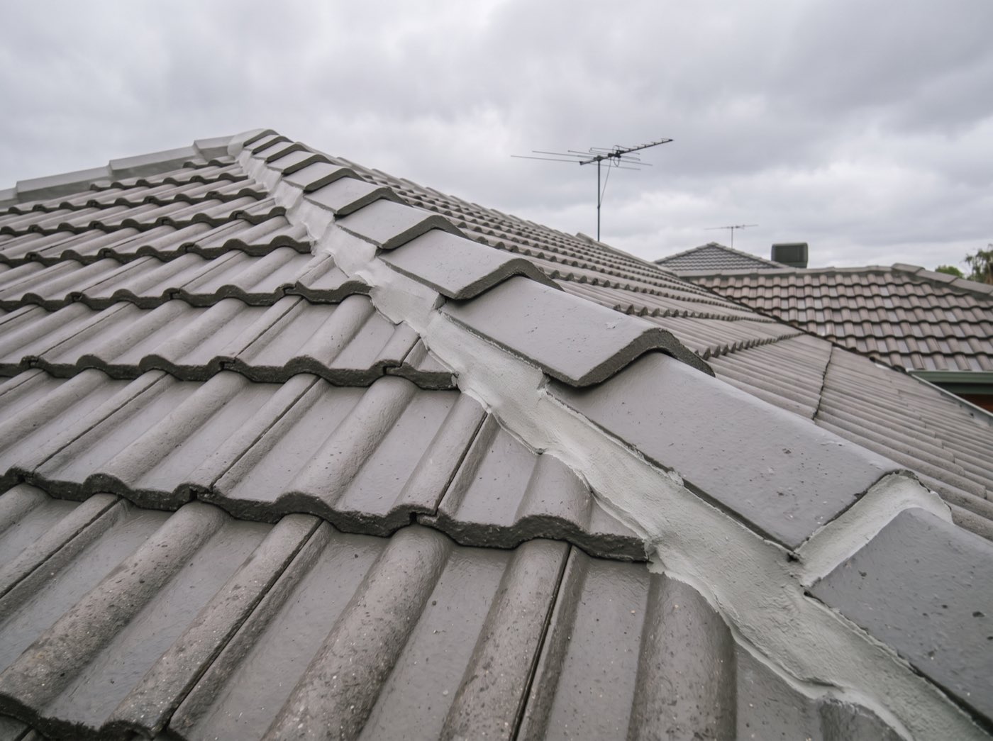 The same ridge line fully repointed and sitting straight