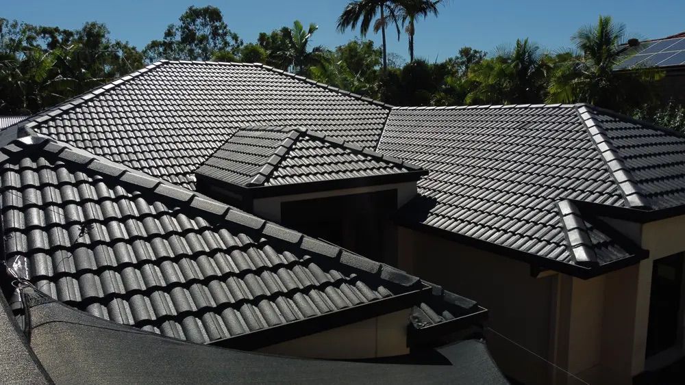 A restored charcoal tile roof seen up close