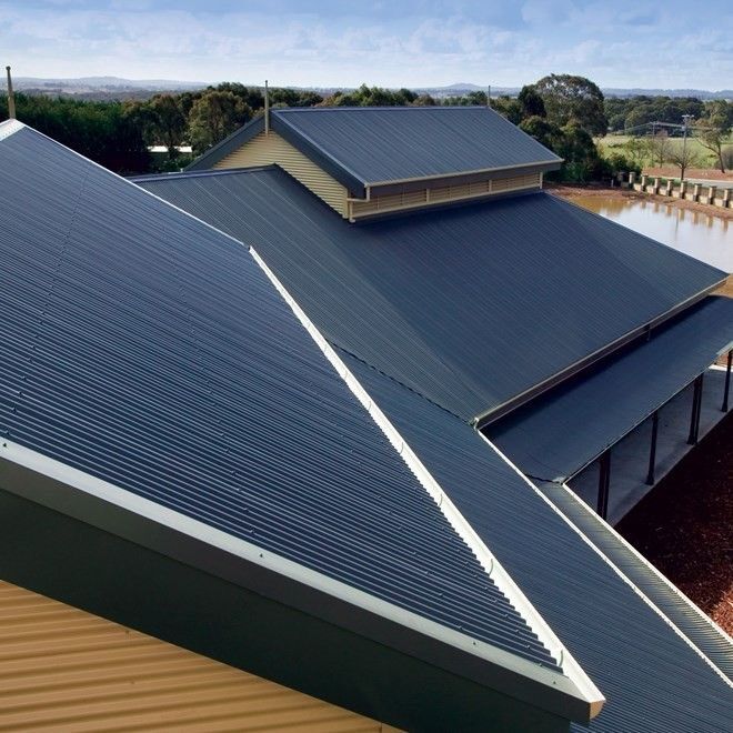 A finished dark blue Colorbond metal roof