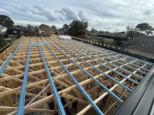 New roof trusses with steel battens on